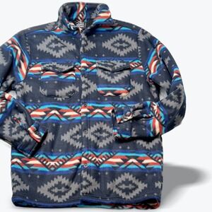 Southwestern Sherpa Lined Fleece Jacket Mens Small Blue Aztec Print Layering
